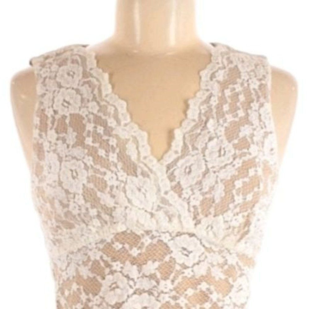 Vtg Nude Netted Cream Lace Baby Doll Blouse Top‎ Sz M Cottage Country Coquette